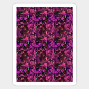 Abstract checkered background in berry tones. Fuchsia acrylic painting on canvas with color texture, stained glass style with flowers and leaves. Modern, contemporary art, impressionism. Sticker